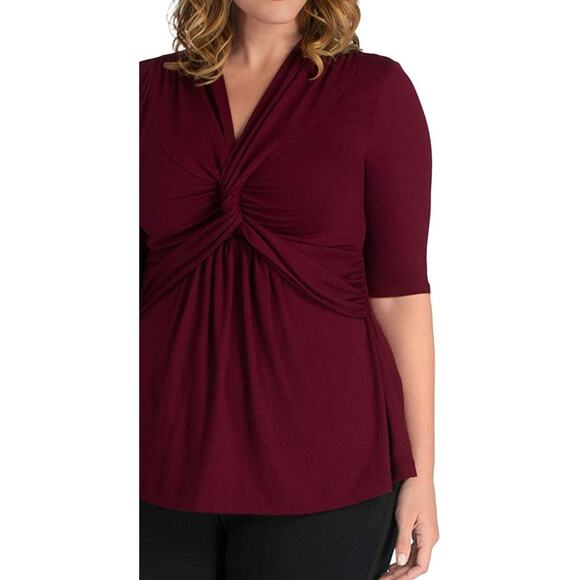 Kiyonna Top Burgundy Red Caycee Twist Empire Waist Twist Front Size 12 Versatile - Picture 4 of 10
